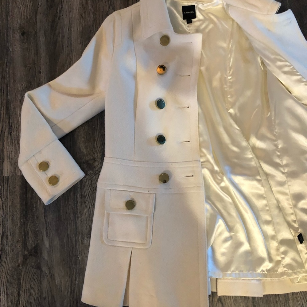 Express Cream Pea Coat with Gold Buttons - Picture 5 of 8
